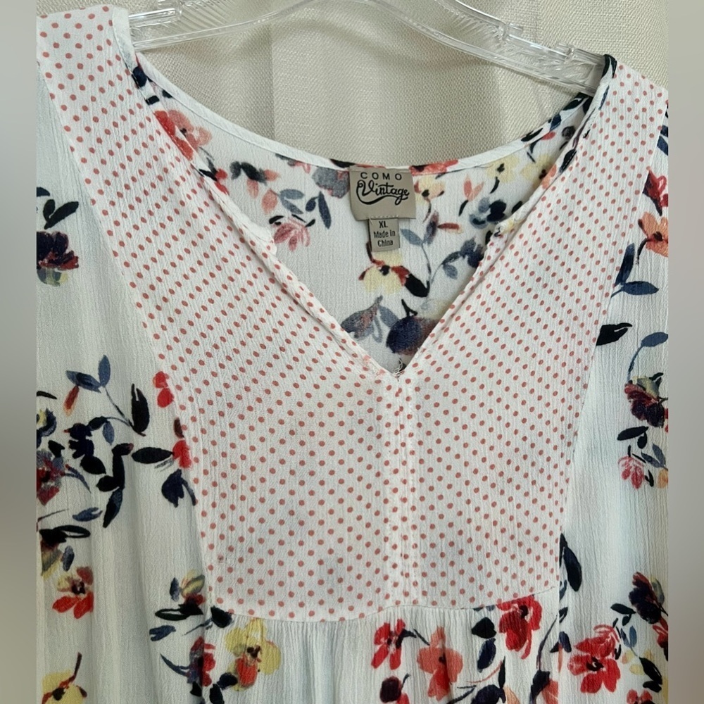 Como Vintage Floral & Polka Dot Boho Blouse Women’s XL - Picture 3 of 6